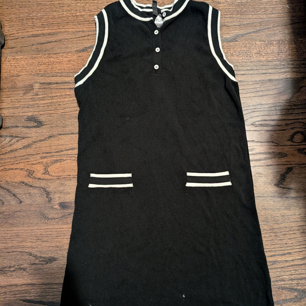 Black Sleeveless Dress with White Trim